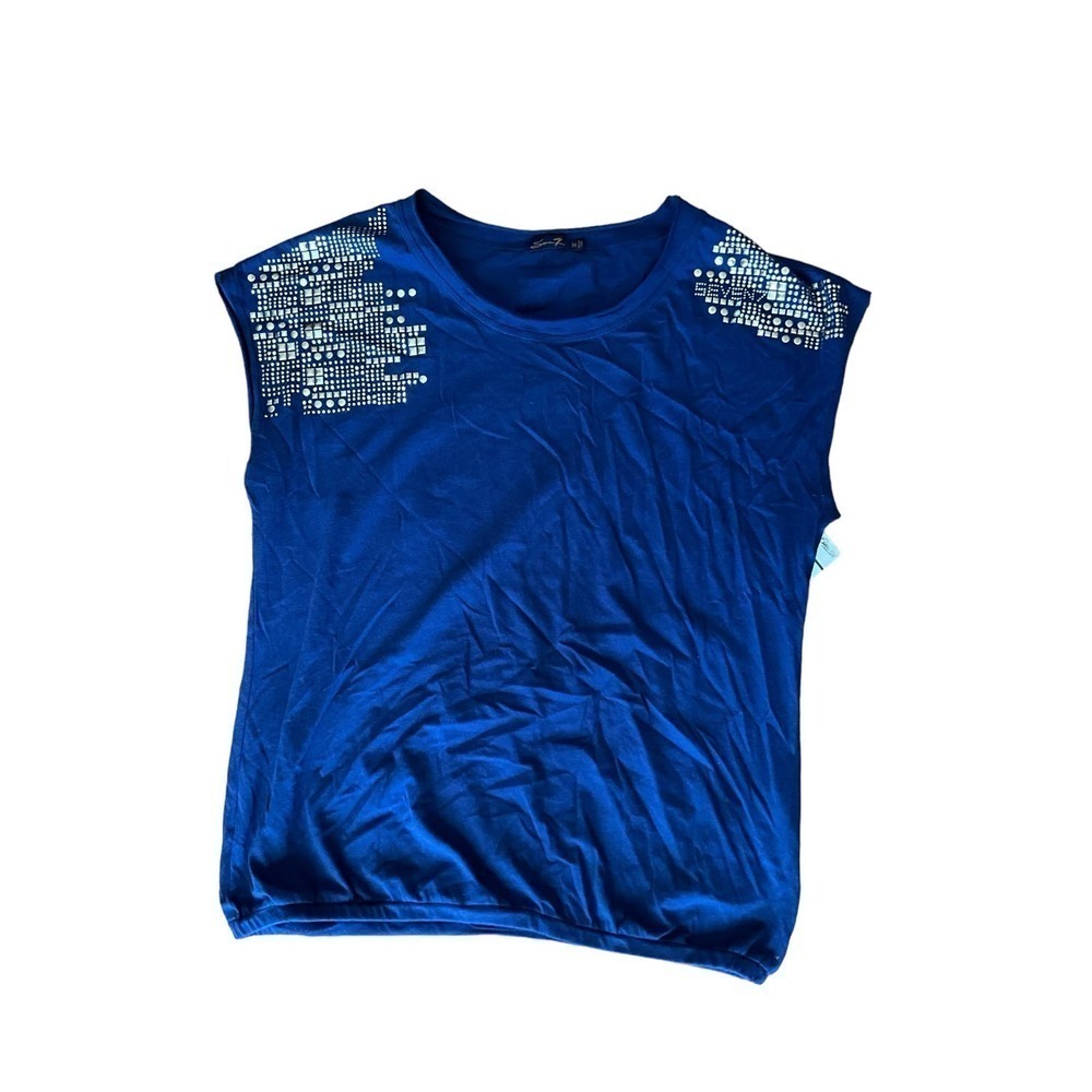 Seven7 Blouse‎ Top Womens M Blue Sleeveless Crewneck Casual Cotton Activewear